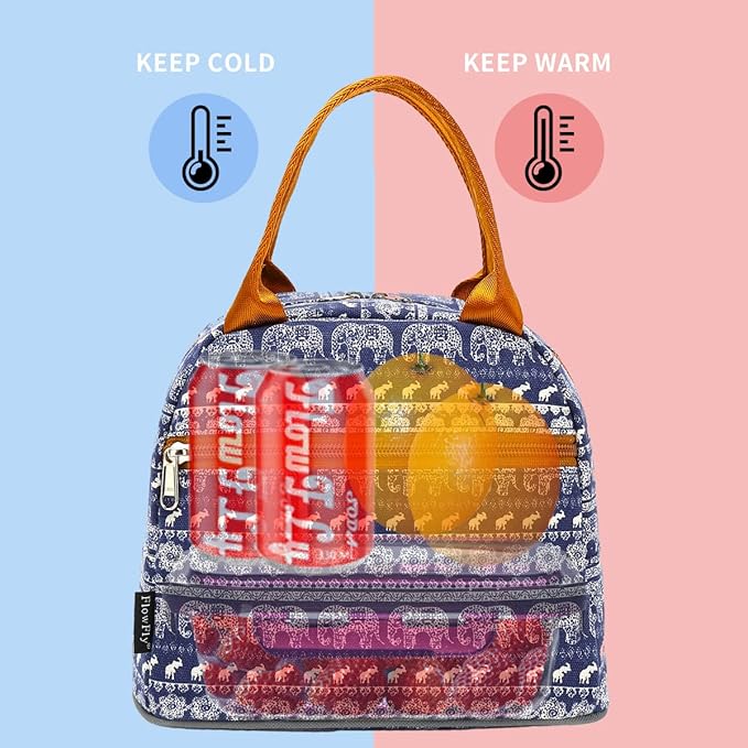 FlowFly Insulated Lunch Cooler Bag - Tote Bag Organizer for Women/Men, Elephant