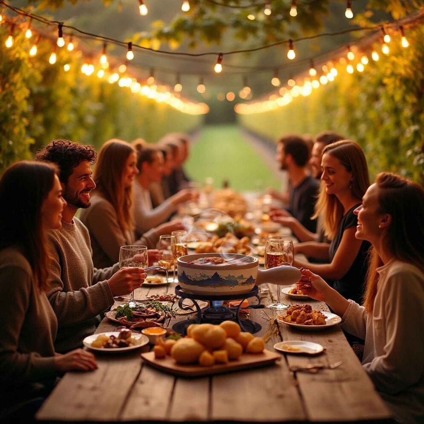 Artestia Swiss Fondue Set for Party - 2L Large Capacity Cheese Fondue Pot Melting Chocolate, Ceramic Fondue Pot, 6 Fondue Forks, Christmas, Wedding Gifts (Rockies Reverie)