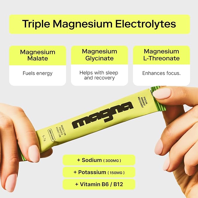 Magna Electrolyte Powder Drink Mix for Hydration, Energy & Focus Support with Magnesium L Threonate, Malate & Glycinate, Sodium, Potassium, Vitamin D, B6 & B12, Watermelon Lime Flavor, 28 Servings