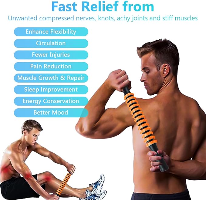 Muscle Roller Stick, Yoga Massage Roller Bar Fitness Beauty Tool for Athletes Relief Leg Back Pain (Orange)