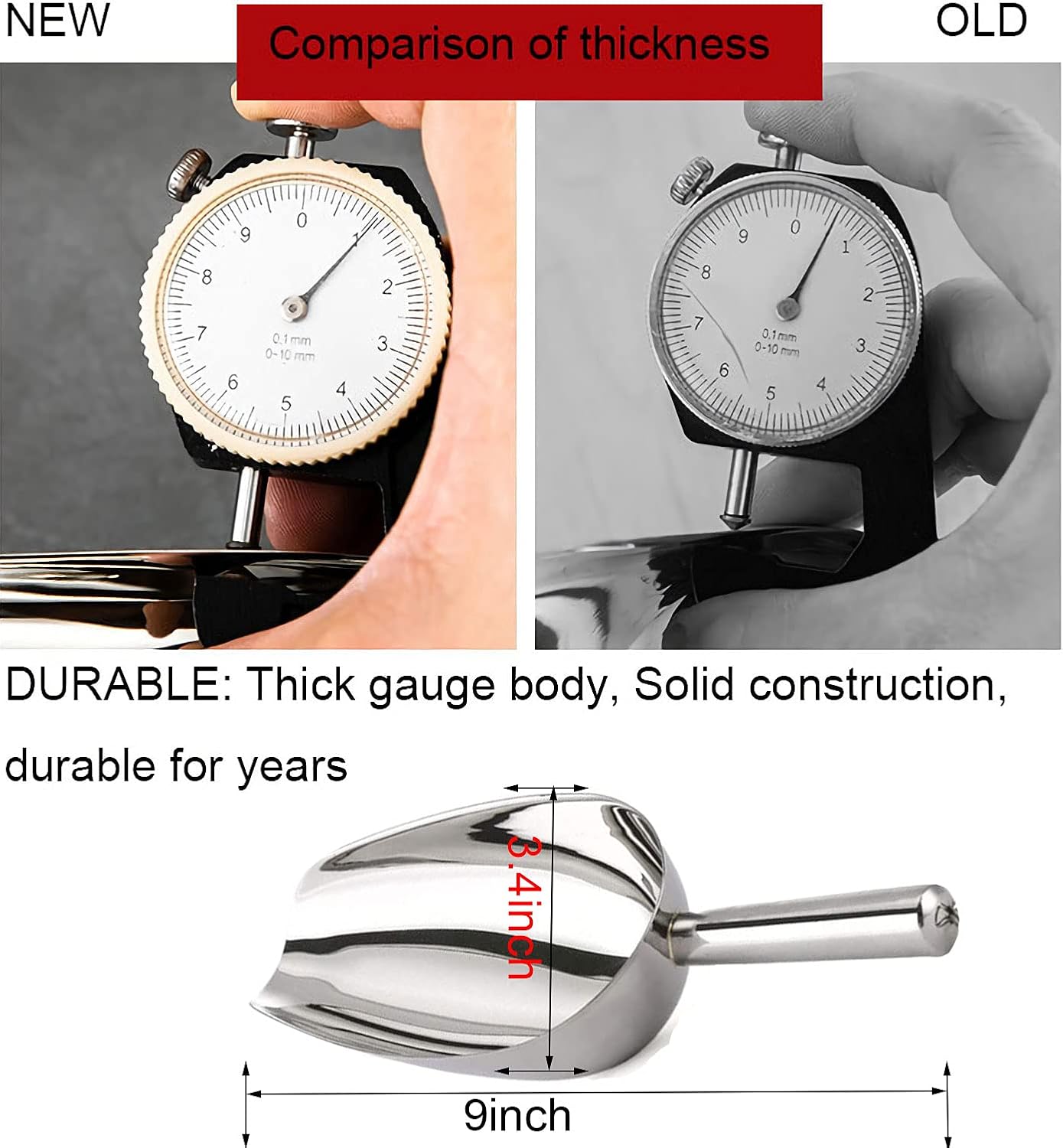 Ice Scoop,12OZ Ice Scoop For Multi-Purpose Use,Stainless Steel Metal Food Scoop Kitchen Restaurant Bar Party Wedding Ice Machine Heavy Duty, Scoops for Household Purposes,Silver(B)