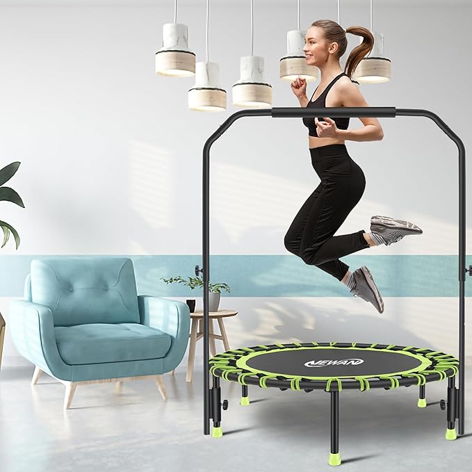 Newan 40" Silent Mini Trampoline with Adjustable Handle Bar Fitness Trampoline Bungee Rebounder Jumping Cardio Trainer Workout for Adults - Max Limit 330 lbs