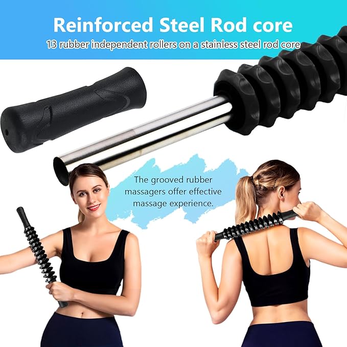 Muscle Roller Stick, Yoga Massage Roller Bar Fitness Beauty Tool for Athletes Relief Leg Back Pain (Black)