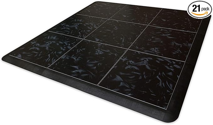 Big Floors 3X3LUXBLAKFLOOR Modular Interlocking Lightweight Plastic Dance Floor Kit (3' x 3'), Luxury Black, 21 Piece