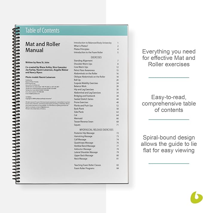 Balanced Body Mat and Roller Guide, Pilates Mat and Roller Guide for Workout Equipment, for Home Gym or Studio Use