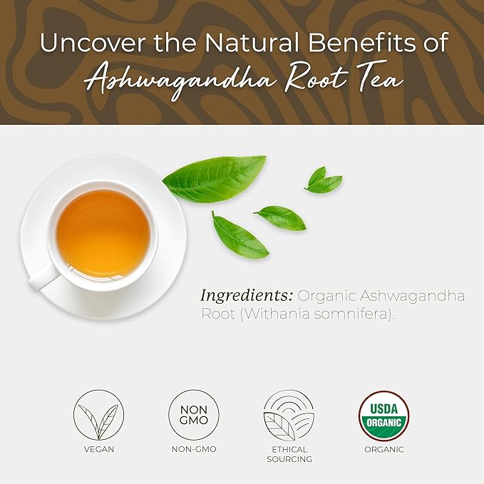 Starwest Botanicals Organic Ashwagandha Tea - Caffeine Free Herbal Tea, String Free Sachets, USDA Organic Ashwagandha Root, Non GMO - Bulk Pack, 100 Tea Bags