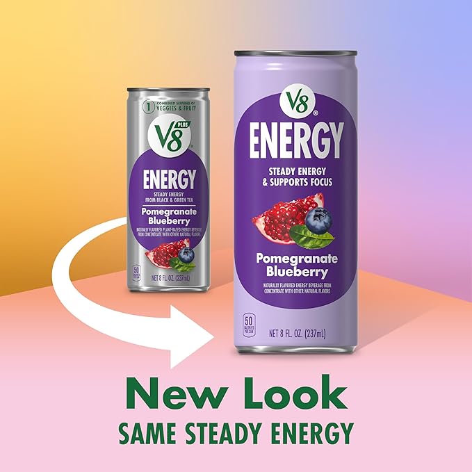 V8 Energy Pomegranate Blueberry Energy Drink, 8 fl oz Can (24 Pack)