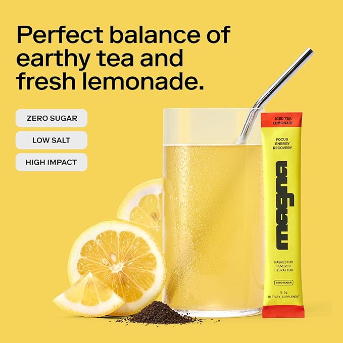 MAGNA Electrolyte Powder Drink Mix for Hydration, Energy & Focus Support with Magnesium L Threonate, Malate & Glycinate, Sodium, Potassium, Vitamin D, B6 & B12, Tea Lemonade Flavor, 28 Servings