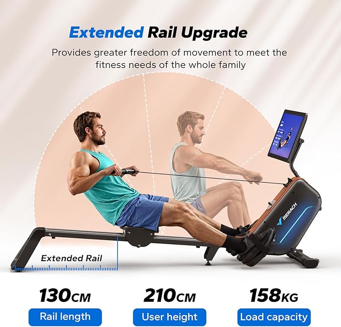 MERACH Rowing Machines for Home, Powerful Electromagnetic Row Machine with 51.2" Extended Rail, 16-Level Handle Resistance Adjustment Rower, 350 LBS Load Capacity, Ergonomic Comfort Seat, Easy Storage