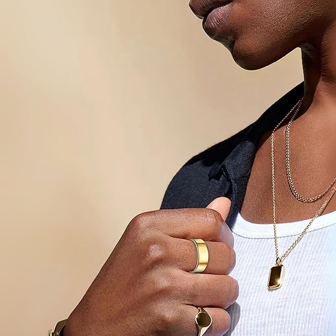 Smart Wellness Ring, Stylish Fitness Tracker with Heart Rate, Blood Oxygen, Blood Pressure, Sleep & Step Monitor. IP68 Waterproof, No Subscription, iOS & Android Compatible (Gold, 7)