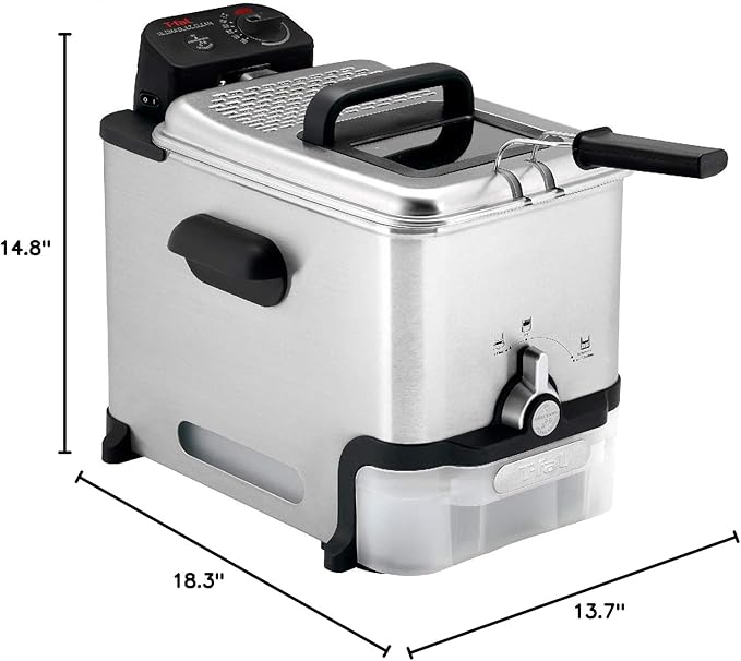 T-fal 3.5L Stainless Steel Deep Fryer with Basket, 1700W Electric Deep Fryer with Basket and Lid, Oil Filtration, Temp Control, Digital Timer, Dishwasher Safe Parts