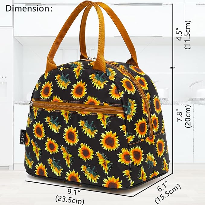 FlowFly Insulated Lunch Cooler Bag - Tote Bag Organizer for Women/Men, SunFlower