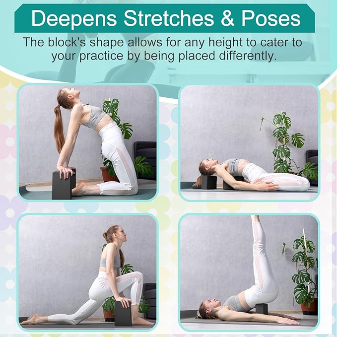 Meooeck 18 Pcs Yoga Block and Strap Set 9 x 6 x 3 Inch EVA Foam Non Slip Brick 8 ft Yoga Straps for Stretching D Ring Design for Back to School Pilates Fitness Workout Exercise