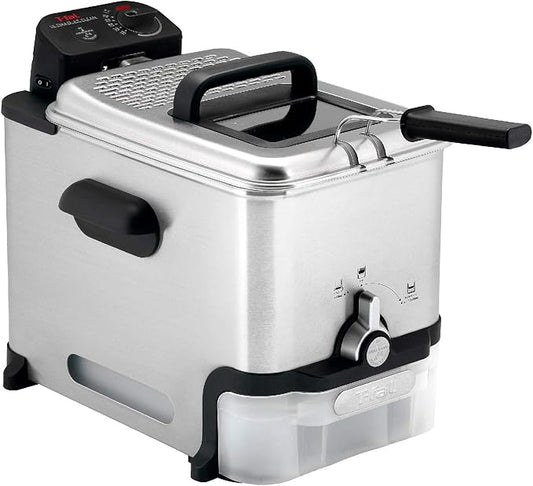 T-fal 3.5L Stainless Steel Deep Fryer with Basket, 1700W Electric Deep Fryer with Basket and Lid, Oil Filtration, Temp Control, Digital Timer, Dishwasher Safe Parts