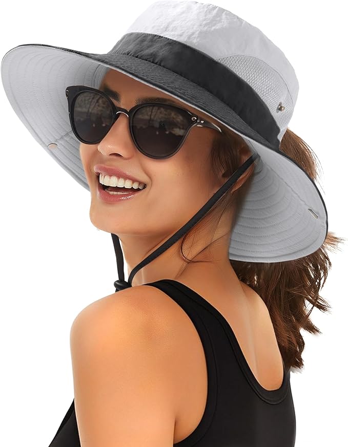 FURTALK Womens Sun Hat with Ponytail Hole Beach Hiking Summer Wide Brim UPF 80+ Outdoor Protection Foldable Bucket Hat