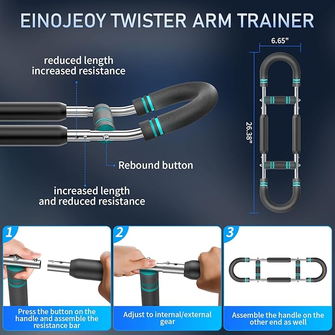 Twister arm Trainer, Adjustable Resistance Chest Workout Equipment,Forearm Power Exercise bar , pectoralis spinalis Device, Portable Detachable Design