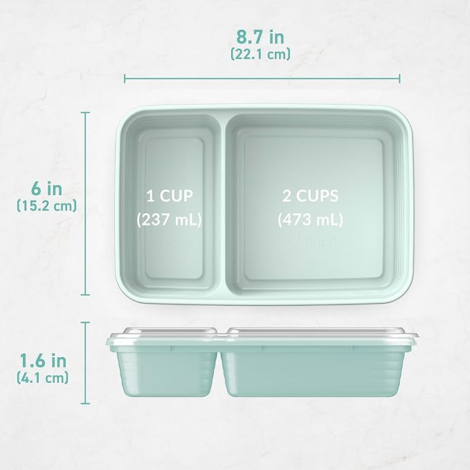 Bentgo 20-Piece Lightweight, Durable, Reusable BPA-Free 2-Compartment Containers - Microwave, Freezer, Dishwasher Safe - Mint