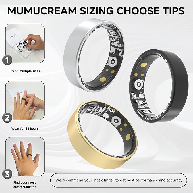 MUMU Smart Ring Sizing Kit for Women Men,Fitness Tracker Ring for Sport Monitoring,Choose Sizes 7 to 13,No Subscription Fee, IP68 Waterproof Smart Ring for iPhone & Android(Only Sizing Kit)