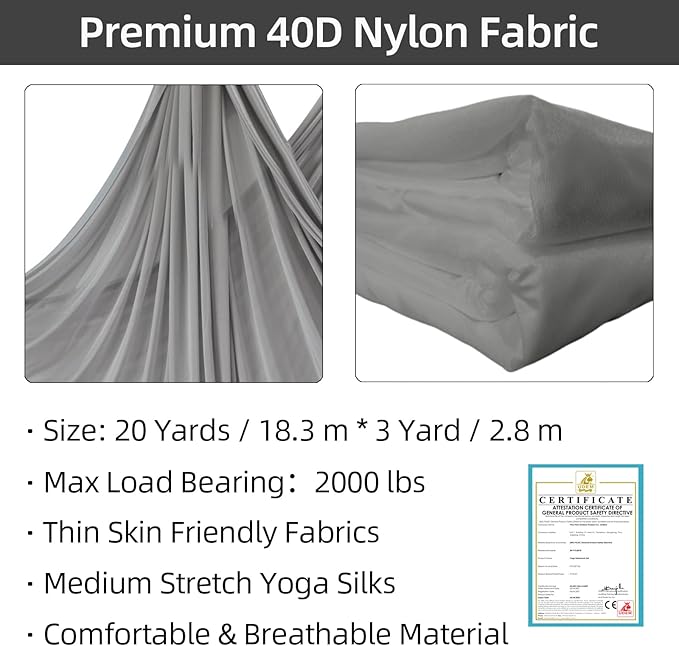 PRIOR FITNESS Aerial Silks Kit Colorful 9/15/20 Yards 40D Nylon Fabric Hammock Set With Hardware & Guide for All Levels Of Aerial Yoga Practice and Acrobatic Flying For Adults Aerial silk