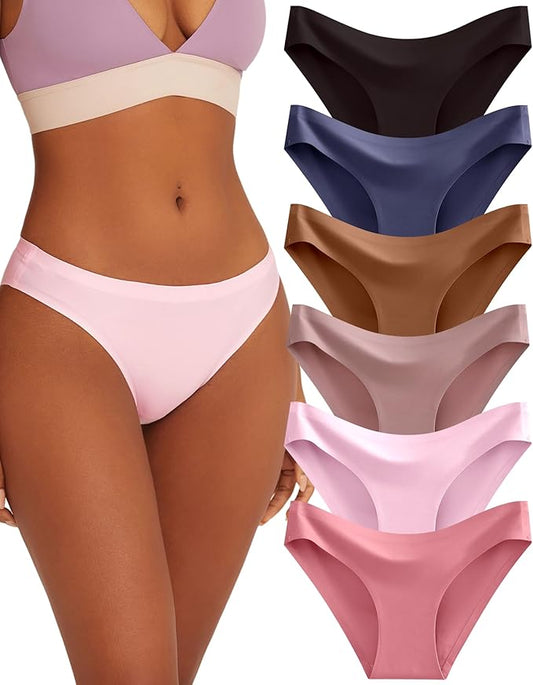 FINETOO 6 Pack Women’s Seamless Hipster Underwear No Show Panties Invisibles Briefs Soft Stretch Bikini Underwears XS-XL