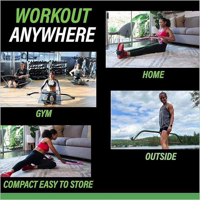 Lite Gorilla Bow Portable Home Gym Resistance Bands and Bar System for Travel, Fitness, Weightlifting and Exercise Kit, Full Body Workout Equipment Set