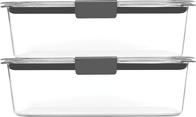 Rubbermaid Brilliance BPA-Free Food Storage Containers with Lids, Airtight Clear Set of 2 (9.6 Cup), Ideal for Lunch, Meal Prep, and Leftovers
