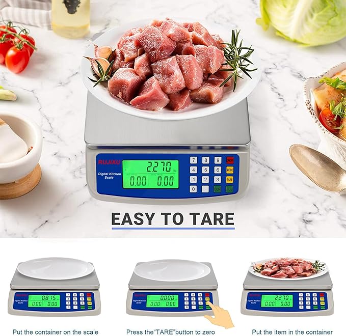 Large Digital Kitchen Scale 30KG Commercial Food Scale 66LB for Baking Bread Meat Stainless Steel Price Computing Scale LCD Display,Prep Counting Scale for Parts and Coins Adapter Included