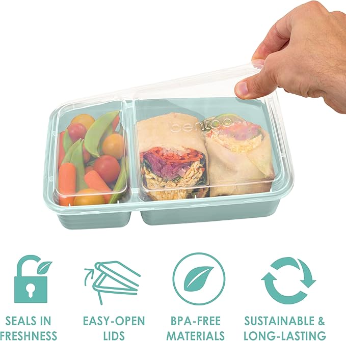 Bentgo 20-Piece Lightweight, Durable, Reusable BPA-Free 2-Compartment Containers - Microwave, Freezer, Dishwasher Safe - Mint