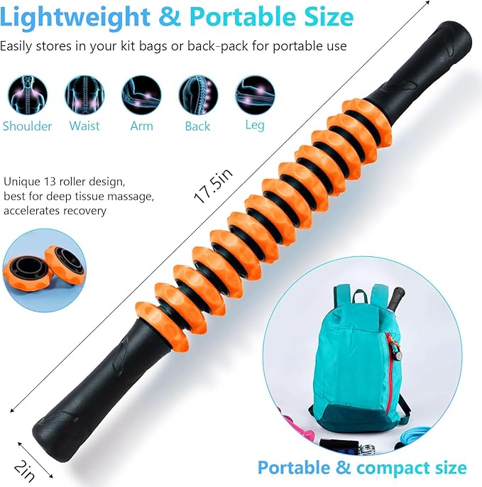 Muscle Roller Stick, Yoga Massage Roller Bar Fitness Beauty Tool for Athletes Relief Leg Back Pain (Orange)