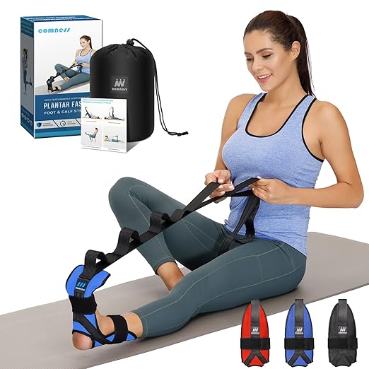 Foot and Calf Stretcher Stretching Strap For Plantar Fasciitis, Heel Spurs, Foot Drop, Achilles Tendonitis & Hamstring. Yoga & Leg Stretch Strap. (Blue)