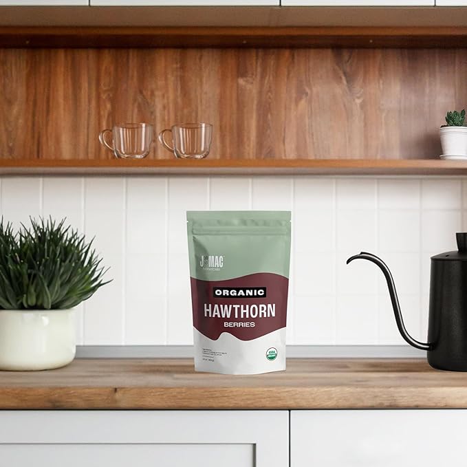 J Mac Botanicals, Organic Dried Hawthorn Berries Whole (4 oz) Hawthorn berry from Eastern Europe, certified Organic hawthorn berry tea, Hawthorne berries bulk resealable bag, Dried Hawthorn berries