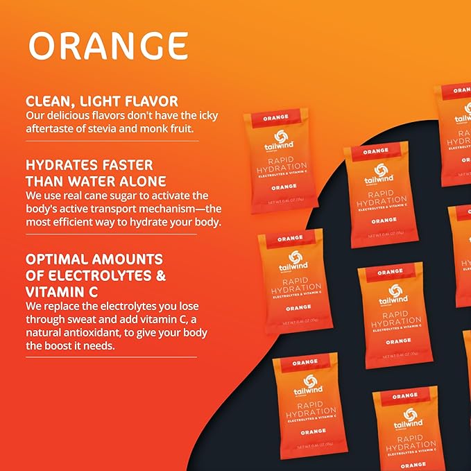Tailwind Nutrition Rapid Hydration, Electrolyte & Hydration Powder, Vitamin C & Sea Salt Exercise Workout Mix, Orange, Pack of 12 Sticks