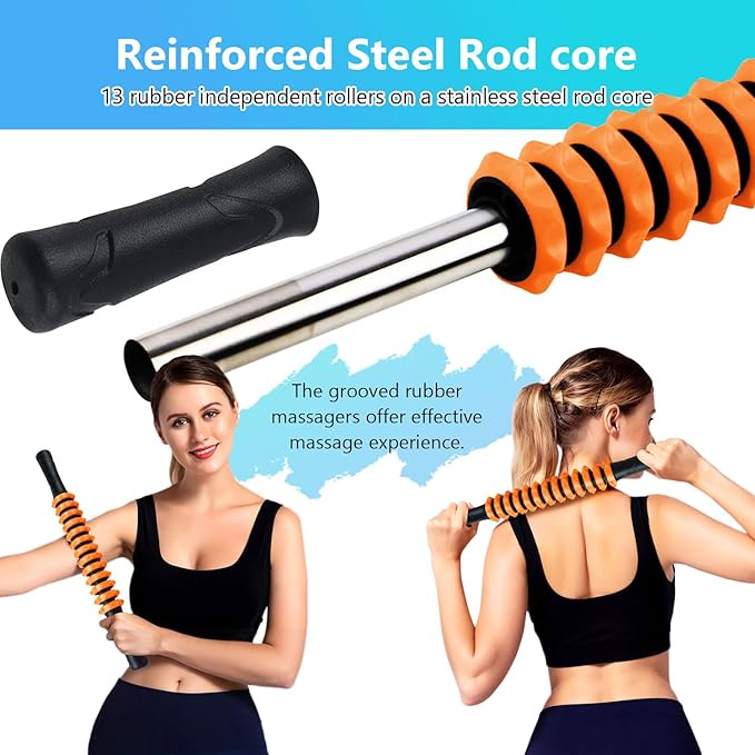 Muscle Roller Stick, Yoga Massage Roller Bar Fitness Beauty Tool for Athletes Relief Leg Back Pain (Orange)