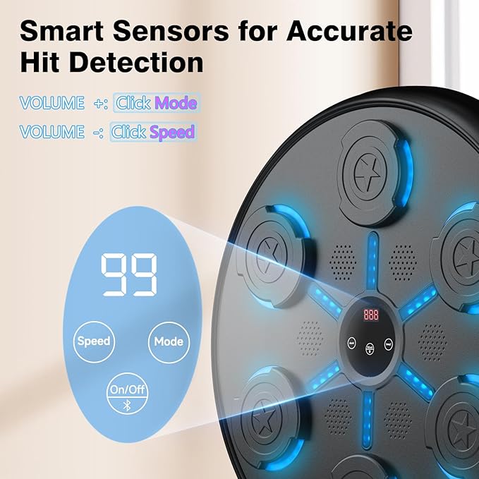 Music Boxing Machine, 2025 Upgrade Boxing Music Workout Machine for Adults Women Kids, Smart Bluetooth Boxing Music Trainer, Wall Mounted Musical Punching Pad, Boxing Machine with Gloves and Headband