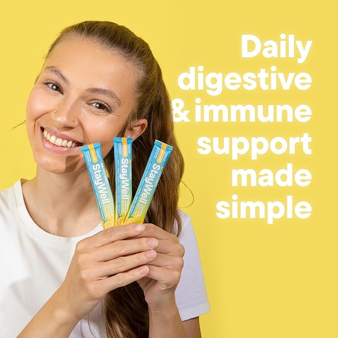 Nouri Daily StayWell Digestive & Immunity Drink Mix | Supports Gut Health, Digestion, Immunity & Energy | Probiotics, Prebiotics, Colostrum & Daily Vitamins | 30 Stick Packs