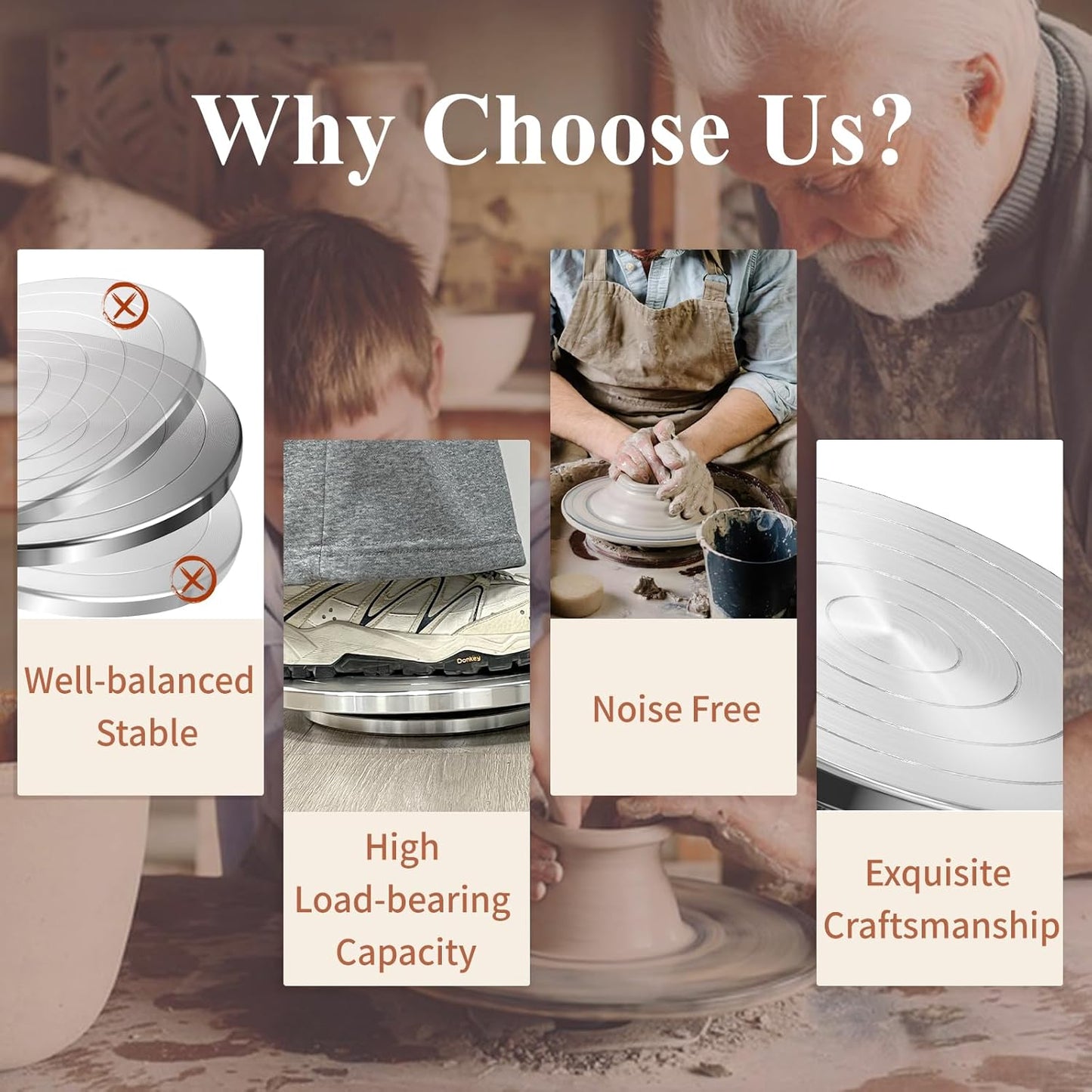 Yncotte 12 Inch Banding Wheel, Double-Sided Pottery Wheel Turnable Aluminium Alloy Heavy Duty Metal Sculpting Wheel with Ball Bearings for Ceramics Clay Model Making Cake Decor Paint Spraying Display