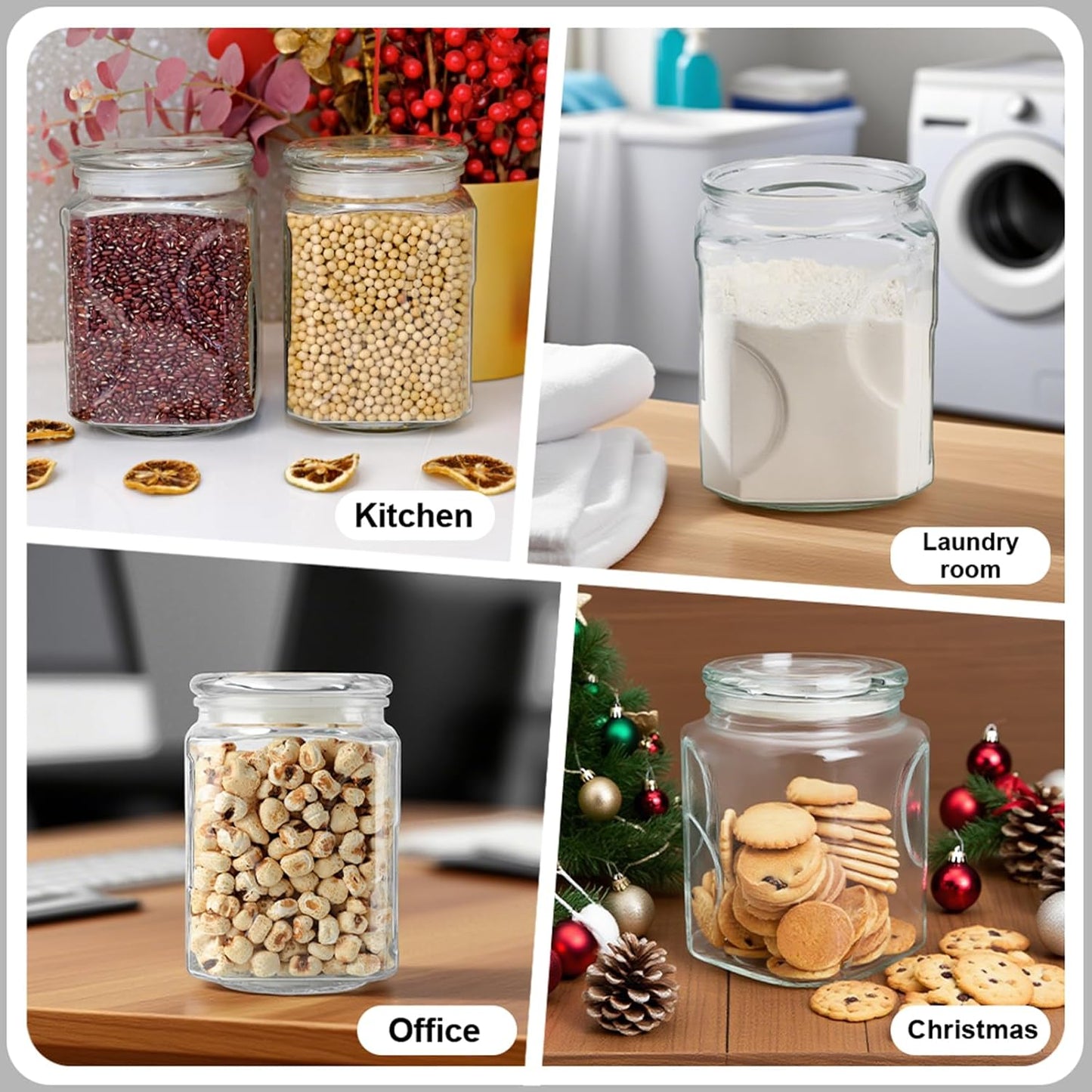 Glass Jars with Lids 64 oz, Airtight Silicone Seal & Non-Slip Design, Large Glass Storage Containers with Lids, Wide-Mouth Storage Containers for Kitchen, Laundry, Pantry & Office