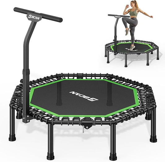 BCAN 51" Octagonal Mini Trampoline, Max Load 450 LBS Fitness Trampoline with T-Adjustable Handle Bar, Silent Bungees, Larger, More Stable, Quieter Exercise Rebounder for Adults Indoor/Garden Workout