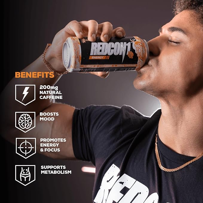 REDCON1 Energy High Performance Drink, Orange Cream - Zero Sugar Energy Drink with Alpha GPC Nootropic - 200mg of Natural Caffeine from Green Coffee Beans - Vitamin B6, B12 & B5 to Boost Mood (12 ct)