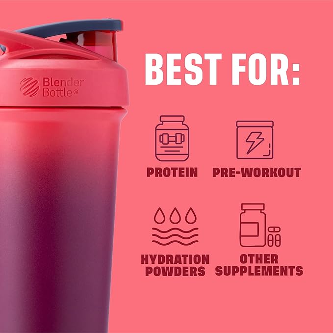BlenderBottle Sport Sleek Insulated Stainless Steel Shaker Bottle with Wire Whisk, 25-Ounce, Sangria Ombre – Protein Shakes & Hydration for Athletes & Fitness Enthusiasts, Easy Mixing, Slim Easy to Hold, Keeps Drinks Cold, Lockable Lid