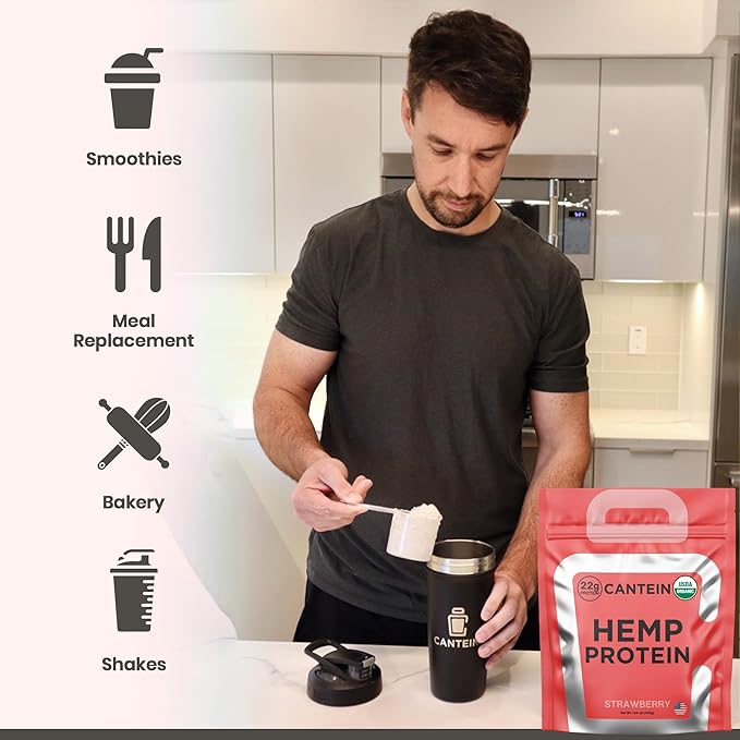 Organic Hemp Protein, Vegan Protein Powder, Clean Plant Based Protein Powder, Non Dairy Protein, Lactose Free Natural Protein, Gluten Free- 1 Servings, Strawberry