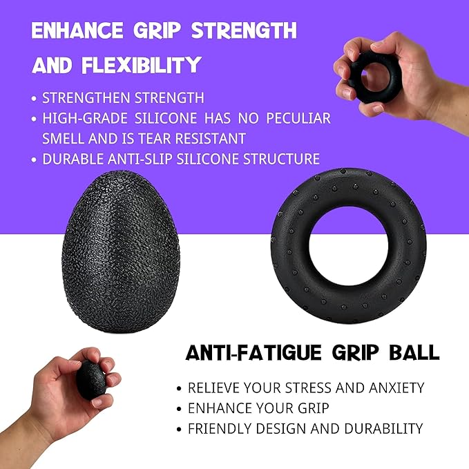 Hand Grip Strengthener Workout Kit (8 Pack) Forearm Grip Adjustable Resistance Hand Gripper, Finger Stretcher, Finger Exerciser, Grip Ring,Gyro Ball