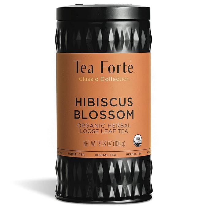 Tea Forte Hibiscus Blossom Premium Organic Loose Leaf Caffeine-Free Herbal Tea Blend Canister, Makes 35-50 Cups