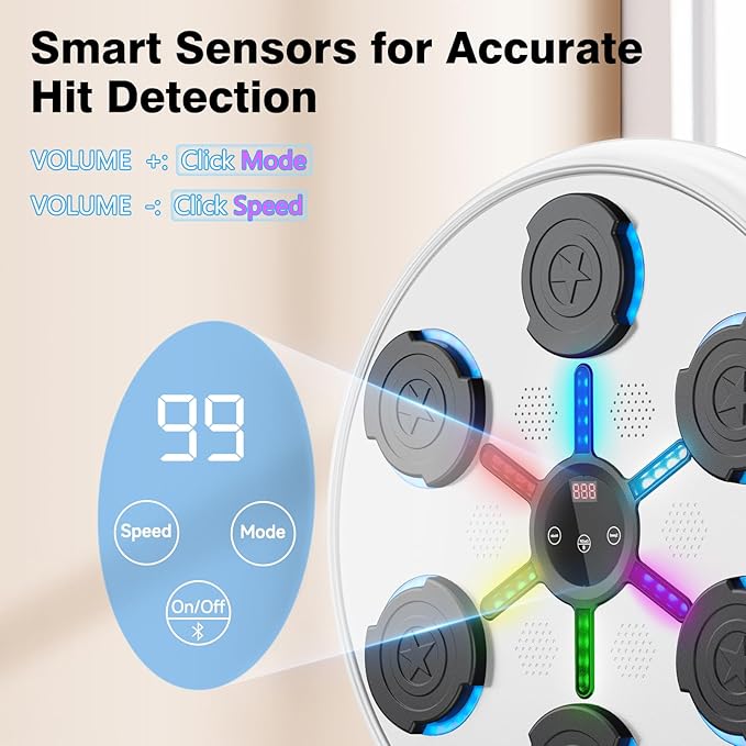 Music Boxing Machine, 2025 Upgrade Boxing Music Workout Machine for Adults Women Kids, Smart Bluetooth Boxing Music Trainer, Wall Mounted Musical Punching Pad, Boxing Machine with Gloves and Headband