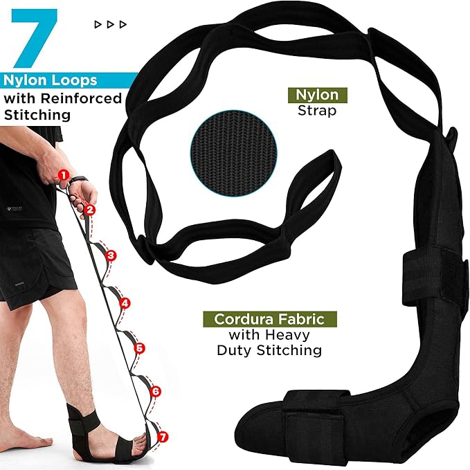 RDX Yoga Stretching Strap, Ankle Ligament Stretcher Belt with Loops Ligament Stretch Band, Fitness Leg Stretcher for Plantar Fasciitis, Foot Stretch Assist for Hamstring, Flexibility Exercise