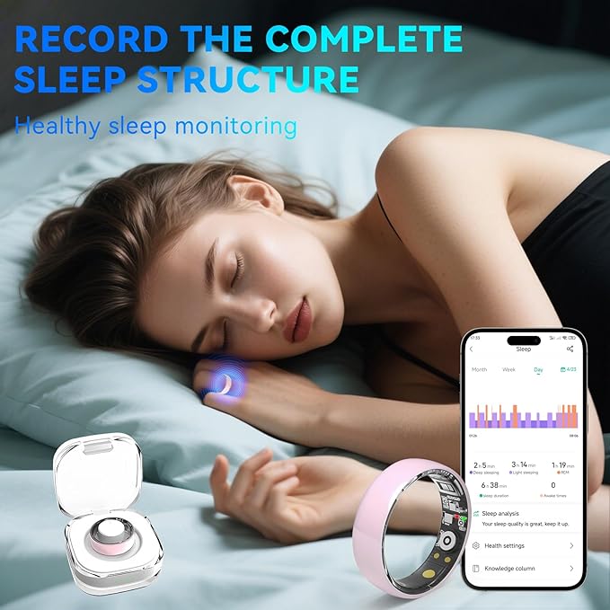 Smart Rings for Women Men,Fitness Tracker Ring,Heart Rate,Blood Oxygen,Blood Pressure,Step Tracker,Sleep Monitoring,No Subscription Fee,IP68 Waterproof Smart Ring for iPhone&Android(Pink 8)