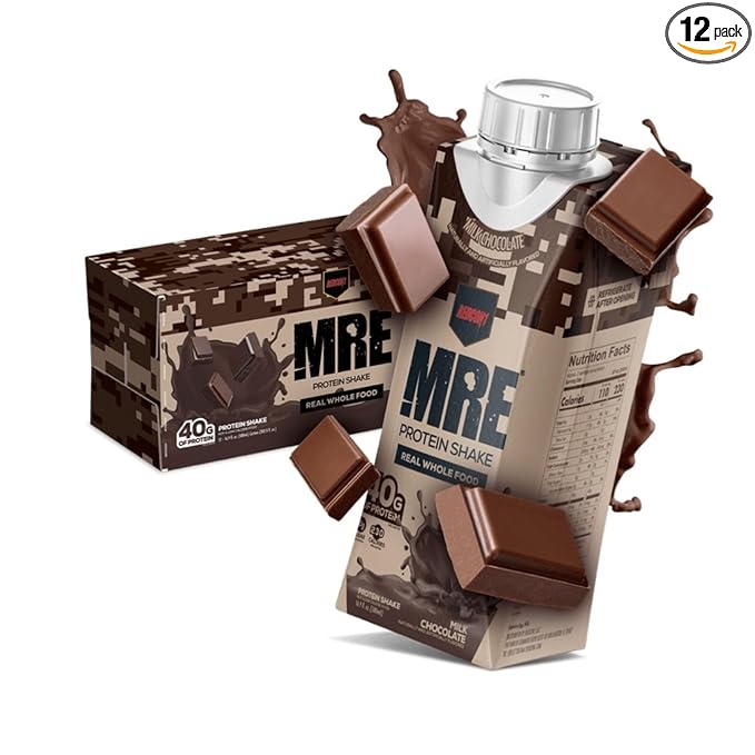 REDCON1 MRE Ready to Drink Protein Shake, Milk Chocolate - Lactose + Whey Free RTD 40gr Protein Made with Real Whole Food Protein Blends - Keto-Friendly and Easy to Digest Nutritional Shake (12 Pack)