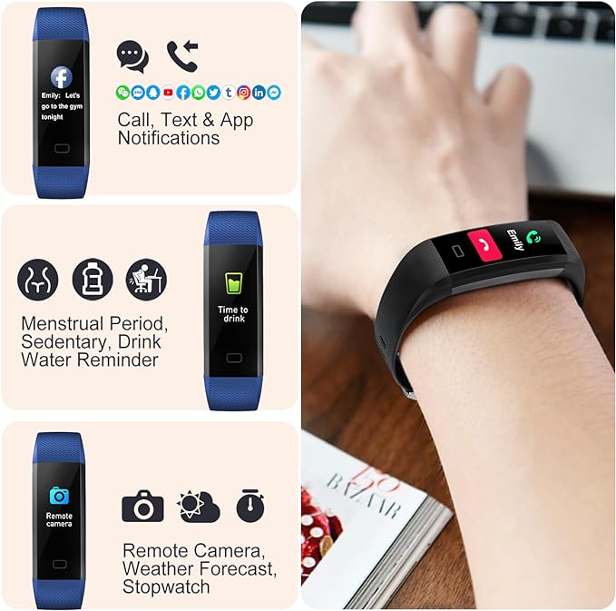 ENGERWALL Fitness Tracker with Step Counter/Calories/Stopwatch, Activity Tracker with Heart Rate Monitor, IP68, Health Tracker with Sleep Tracker, Smartwatch, Pedometer Watch for Women Men Kids