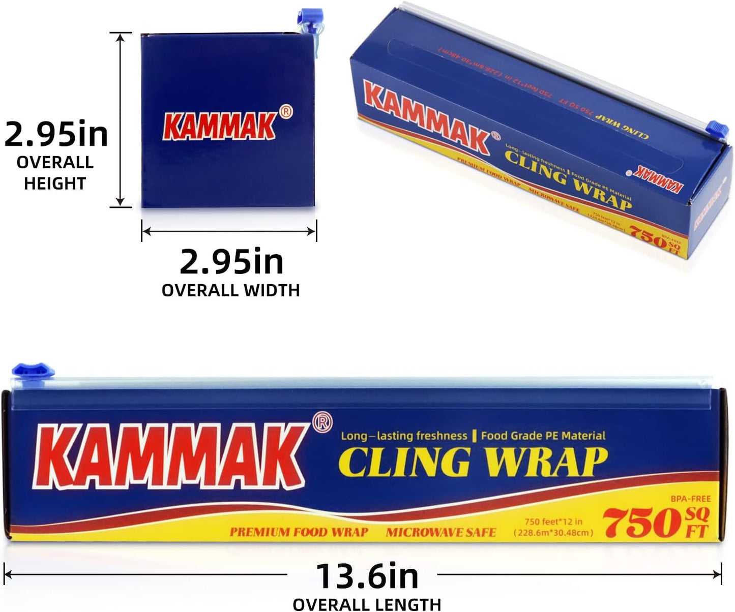 KAMMAK Plastic Food Wrap with Slide Cutter Kitchen Cling Wrap 12 inch Professional BPA Free Polyethylene Materials Quick Cut 750 Ft Food Service Cling Film Wrap for Restaurant