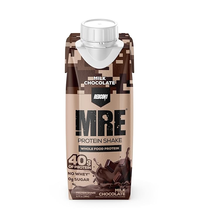 REDCON1 MRE Ready to Drink Protein Shake, Milk Chocolate - Lactose + Whey Free RTD 40gr Protein Made with Real Whole Food Protein Blends - Keto-Friendly and Easy to Digest Nutritional Shake (12 Pack)